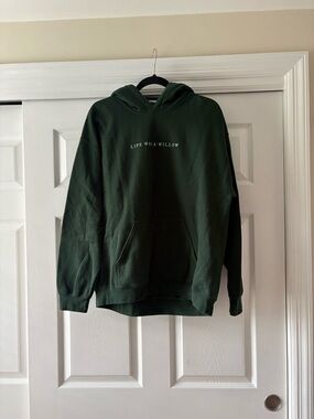 Taylor Swift Evermore Willow Forest Green Hoodie with 'Life Was a Willow' Text